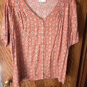 Croft & Barrow Orange Floral V-Neck Blouse
